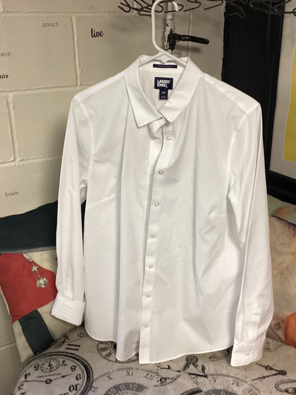 Lands' End Women 100% Linen White Button Down shirt 14 T NEW CRISP